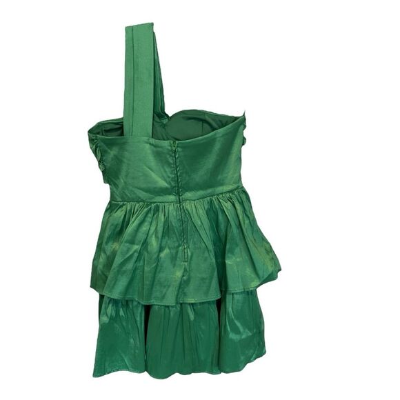 NWT City Studio | Juniors Green Taffeta One Shoulder Fit & Flare Mini Dress 7/8 - Picture 3 of 9